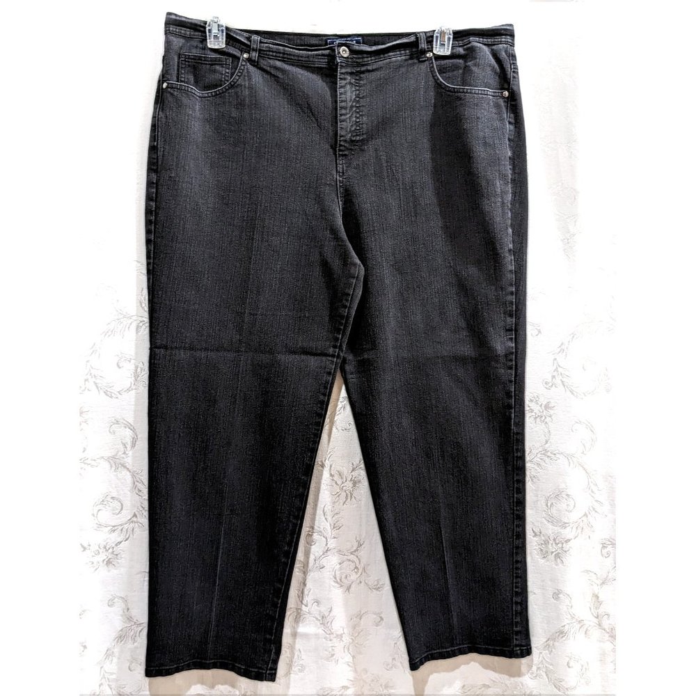 Vintage 90s High Waist Straight Leg Black Jeans 22W Stretch High Rise Classic